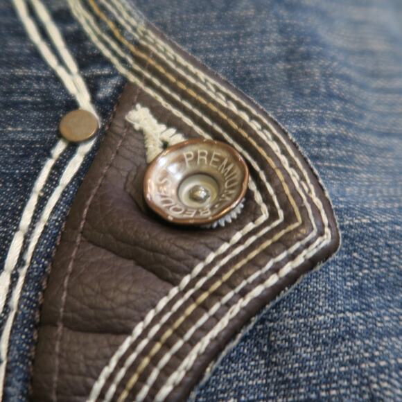 Mens Request Denim Jeans Embroidered 40x32 Leather Detail Back Patch Straight - Picture 5 of 14